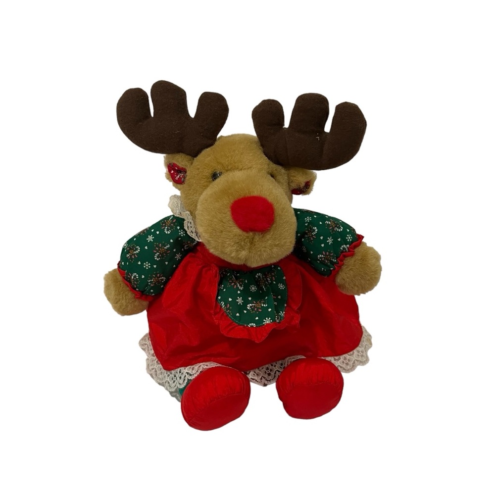 Pacifix International Vintage Nylon Reindeer Christmas Plush Stuffed Toy 11"